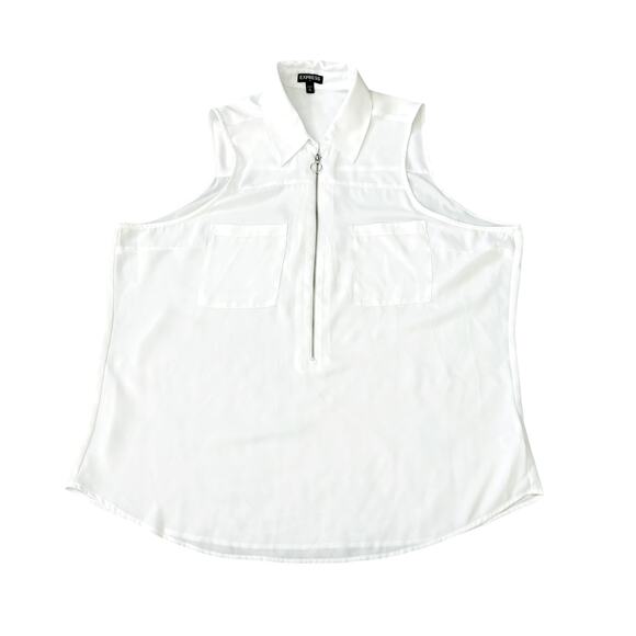 Express White Sleeveless 1/2 Zip Collared Blouse Womens Size XL - Picture 1 of 7